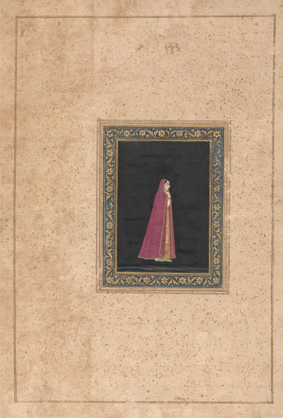 Indiase vrouw in rode en gouden jurk door Unknown artist
