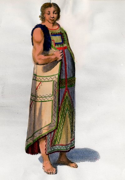 Indiaans kostuum uit Montevideo in Uruguay. Lithografie uit het einde van de 18e eeuw door Unknown artist