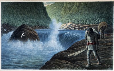 Indiaan bij de stroomversnellingen: "de derde stroomversnelling op de moisie" - in "Exploration of the Labrador Peninsula", door Hind, Henri Youle door Unknown artist