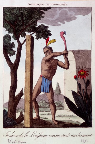 Indiaan uit Louisiana legt een eed af - gravure door Unknown artist