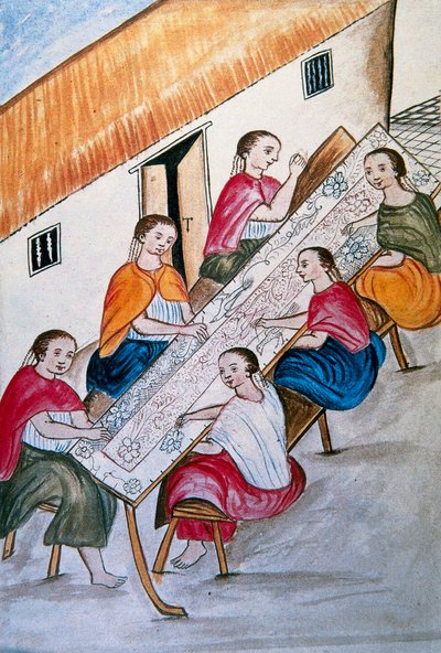 Indiase arbeiders die naaien, uit het boek "Trujillo del Peru" of "Códice Martínez Compañón", door Baltazar Martinez Compañón y Bujanda, bisschop van Trujillo (1782-1785) door Unknown artist