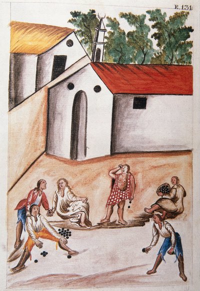 Indianen spelen het spel van de choloques, uit het boek "Trujillo del Peru" of "Códice Martínez Compañón", door Baltazar Martinez Compañón y Bujanda, bisschop van Trujillo (1782-1785) door Unknown artist