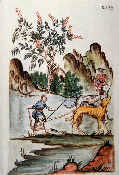 Indianen ploegen een veld met honden, uit het boek "Trujillo del Peru" of "Códice Martínez Compañón", door Baltazar Martinez Compañón y Bujanda, bisschop van Trujillo (1782-1785) door Unknown artist
