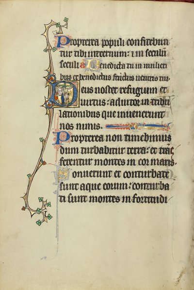Beginletter D: Een man die Christus omhelst aan het kruis door Unknown artist