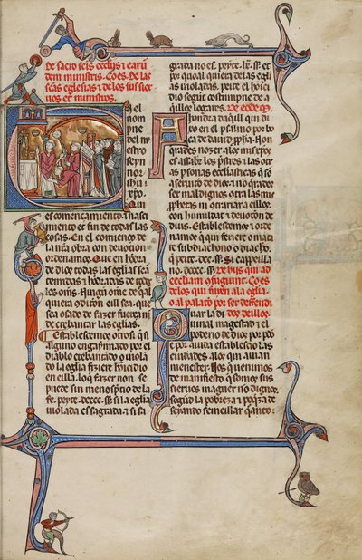 Initial E: Een priester die de mis celebreert door Unknown artist