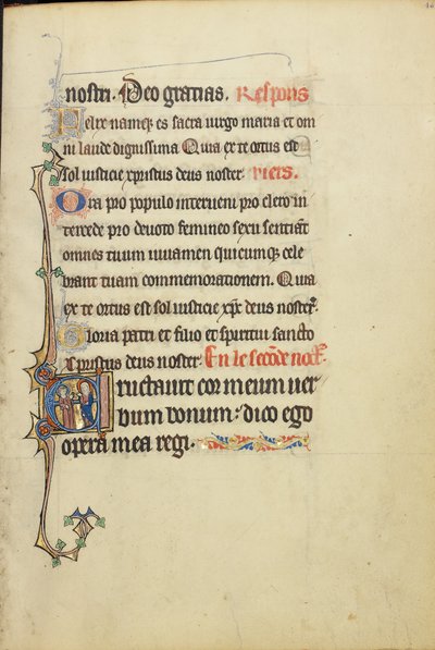 Begin E: De Maagd Maria en een apostel in gesprek door Unknown artist