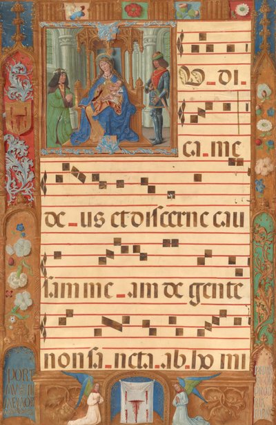 Initial I: De maagd en het kind met de heer uit Keulen door Unknown artist