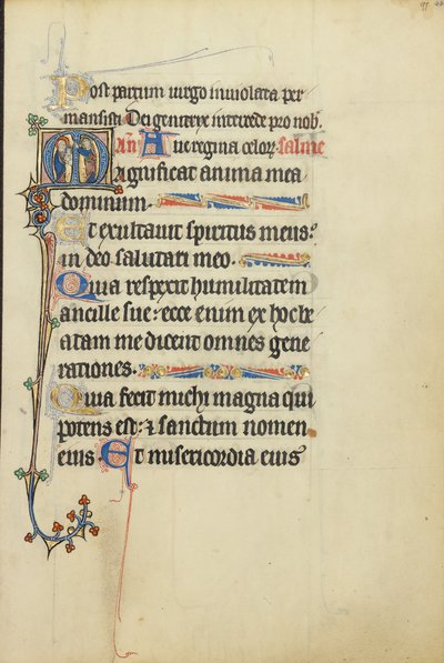 Beginletter M: De maagd en het kind met een heilige door Unknown artist