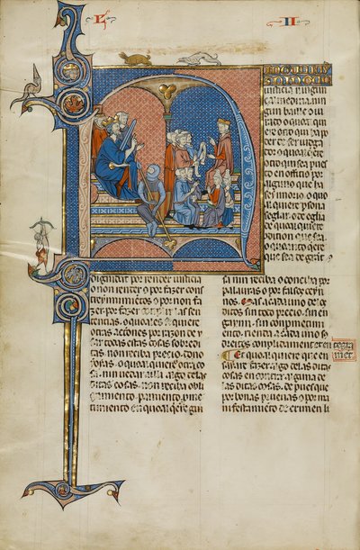 Begin N: Koning James I van Aragon houdt toezicht op een rechtbank door Unknown artist