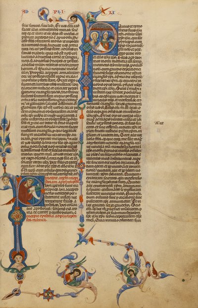 Initialen P: Sint Paulus; Initialen P: Een bisschop die een brief geeft aan een boodschapper door Unknown artist