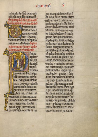 Beginletter P: Sint Paulus met een boek en een bisschop door Unknown artist