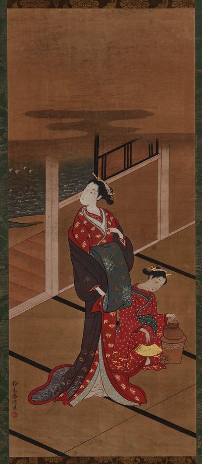 Interieur: Een Yujo en een Bediende die Water Verwarmen door Unknown artist