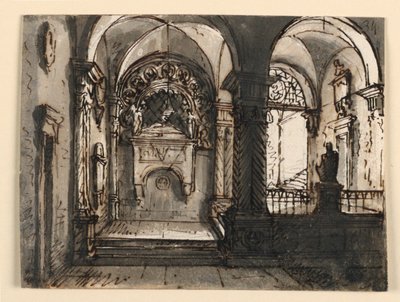 Interieur van kerkelijk gebouw door Unknown artist