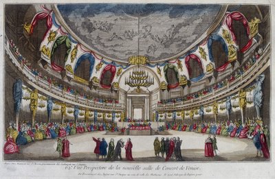 Interieur van een concertzaal in Venetië. Gravure uit de 18e eeuw. door Unknown artist