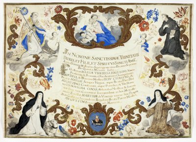 Investituurcertificaat van zuster Maria Theresa Baglioni door Unknown artist