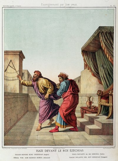 Jesaja voor koning Hizkia in “Heilige Geschiedenis”, ed. Hachette door Unknown artist