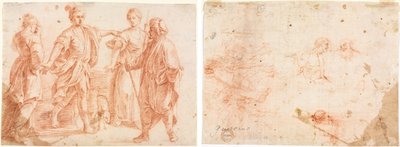Jacob en Laban met Rachel en Leah (recto) Schets van twee mannen en andere verschillende figuren (verso) door Unknown artist
