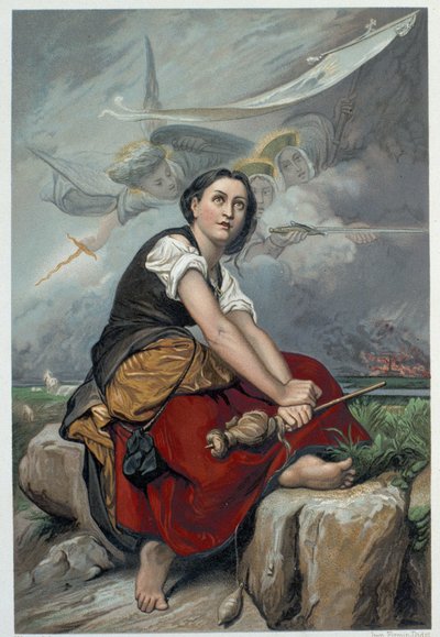 Jeanne hoort haar hemelse stemmen: de aartsengel Sint-Michiel, Sint-Catharina en Sint-Margaretha bevalen haar naar Frankrijk te gaan om de koning te helpen en verzekerden haar dat God haar zou helpen - in 