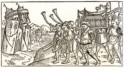 Joden dragen de Ark van het Verbond voor de instortende muren van Jericho door Unknown artist