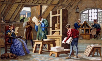 Johannes Gensfleisch Gutenberg (1400-1468), uitvinder van de drukpers (1438). chromolithografie uit de 19e eeuw. door Unknown artist