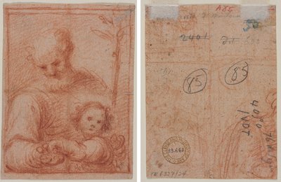 Jozef en kind (recto); Fragment van twee figuren (verso) door Unknown artist