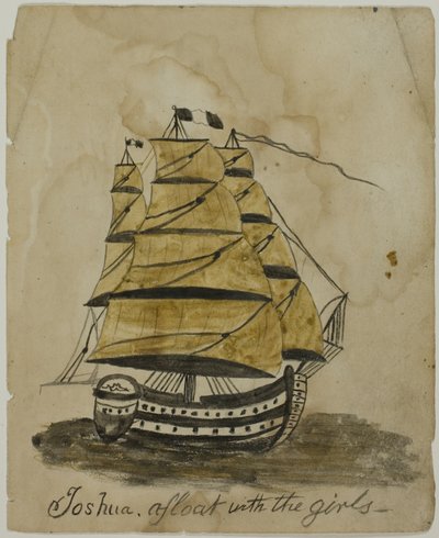 Joshua drijvend met de meisjes door Unknown artist