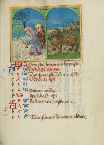 Kalenderpagina juli; Oogst; Leeuw door Unknown artist