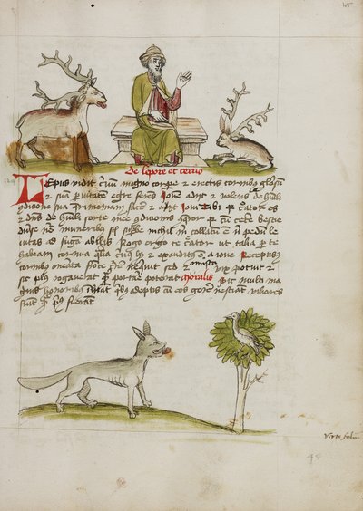 Jupiter als bejaarde man met baard tussen een hert en een haas; een wolf onder een boom door Unknown artist