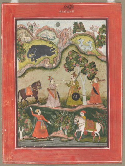 Kanhara Ragini: Lied van Inspiratie voor Krishna om de Olifant Demon te Doden, uit de Ragamala Serie door Unknown artist