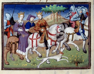 Koning Filips VI van Valois en de Witte Koningin van Navarra (?) Vertrekken voor de jacht door Unknown artist