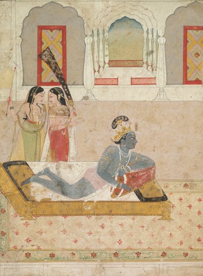Krishna Wacht op Radha door Unknown artist