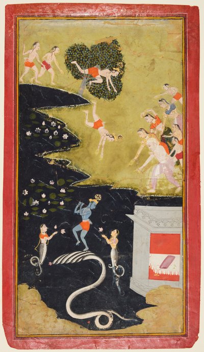 Krishna bedwingt de slang Kaliya, uit een Bhagavata Purana door Unknown artist