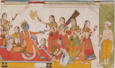 Krishna verwelkomt Sudama, uit een Bhagavata Purana door Unknown artist