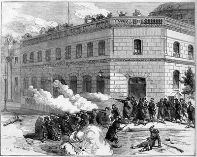 La Commune de Paris in 1871. Verdediging van het Elysee-paleis door de Federes (Communards). door Unknown artist