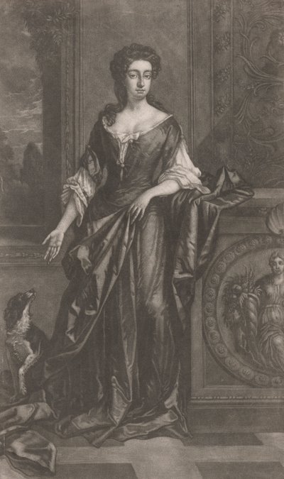 Dame (met hond, leunend tegen sokkel met bas-reliëf van cornucopia) door Unknown artist