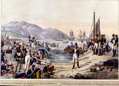 Landing van Napoleon I in Antibes in 1815. 19e-eeuwse gravure door Unknown artist
