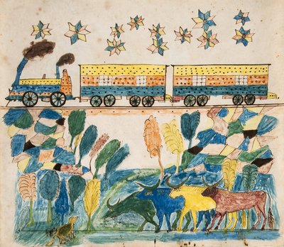 Landschap - Trein door Unknown artist