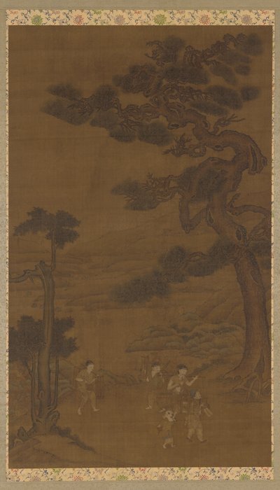 Landschap: ambachtslieden onder een grote pijnboom door Unknown artist