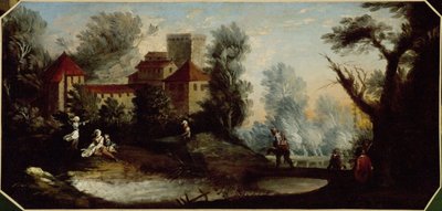 Landschap met versterkt kasteel. Tussen 1701 en 1800 door Unknown artist