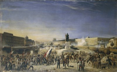 De aanval op het Louvre, 29 juli 1830, gezien vanaf Pont-Neuf, in 1830 door Unknown artist