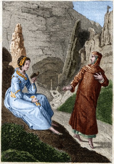Laure de Noves (Laura) en Francesco Petrarca (Petrarca). Gravure uit het einde van de 18e eeuw. door Unknown artist
