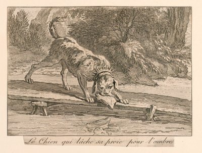 "De hond die zijn prooi loslaat voor de schaduw" uit La Fontaine