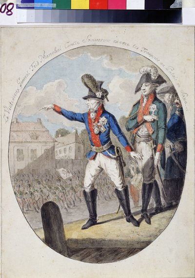 Veldmaarschalk Alexandr Suvorov inspecteert de troepen voor de keurvorst van Saksen in Warschau in 1794 tijdens de Kościuszko-opstand door Unknown artist