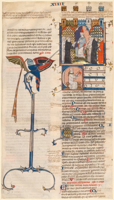 Blad uitgesneden uit een "Decretum" door Gratianus: Initiaal C[anonici cuiusdam ecclesiae] met een zittende geestelijke door Unknown artist