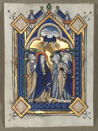 Blad uitgesneden uit een psalter: De hemelvaart door Unknown artist