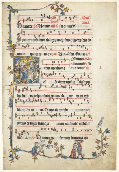 Blad uit een antifonarium: initiaal Q met de heiligen Petrus en Paulus door Unknown artist