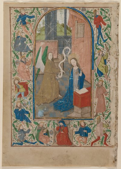 Blad uit een getijdenboek: De Aankondiging (recto) door Unknown artist