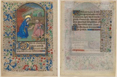 Blad uit een getijdenboek: De Geboorte (recto) en Tekst (verso) door Unknown artist