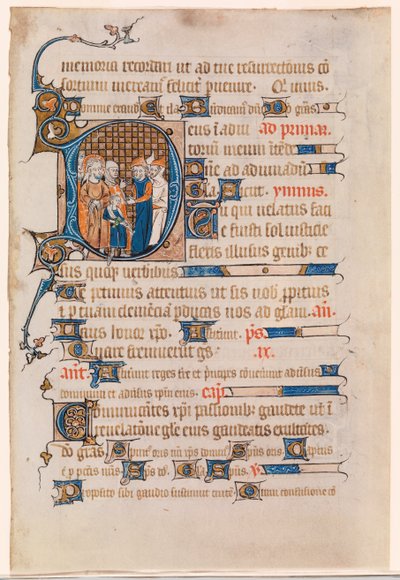 Blad uit een Getijdenboek met een Geïllustreerde Initiaal D die Christus voor Pilatus Afbeeldt door Unknown artist