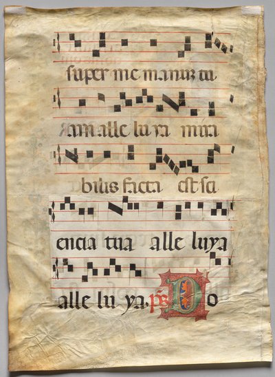 Blad uit een Graduale: Geïllustreerde initiaal R: Initiaal D (verso) door Unknown artist